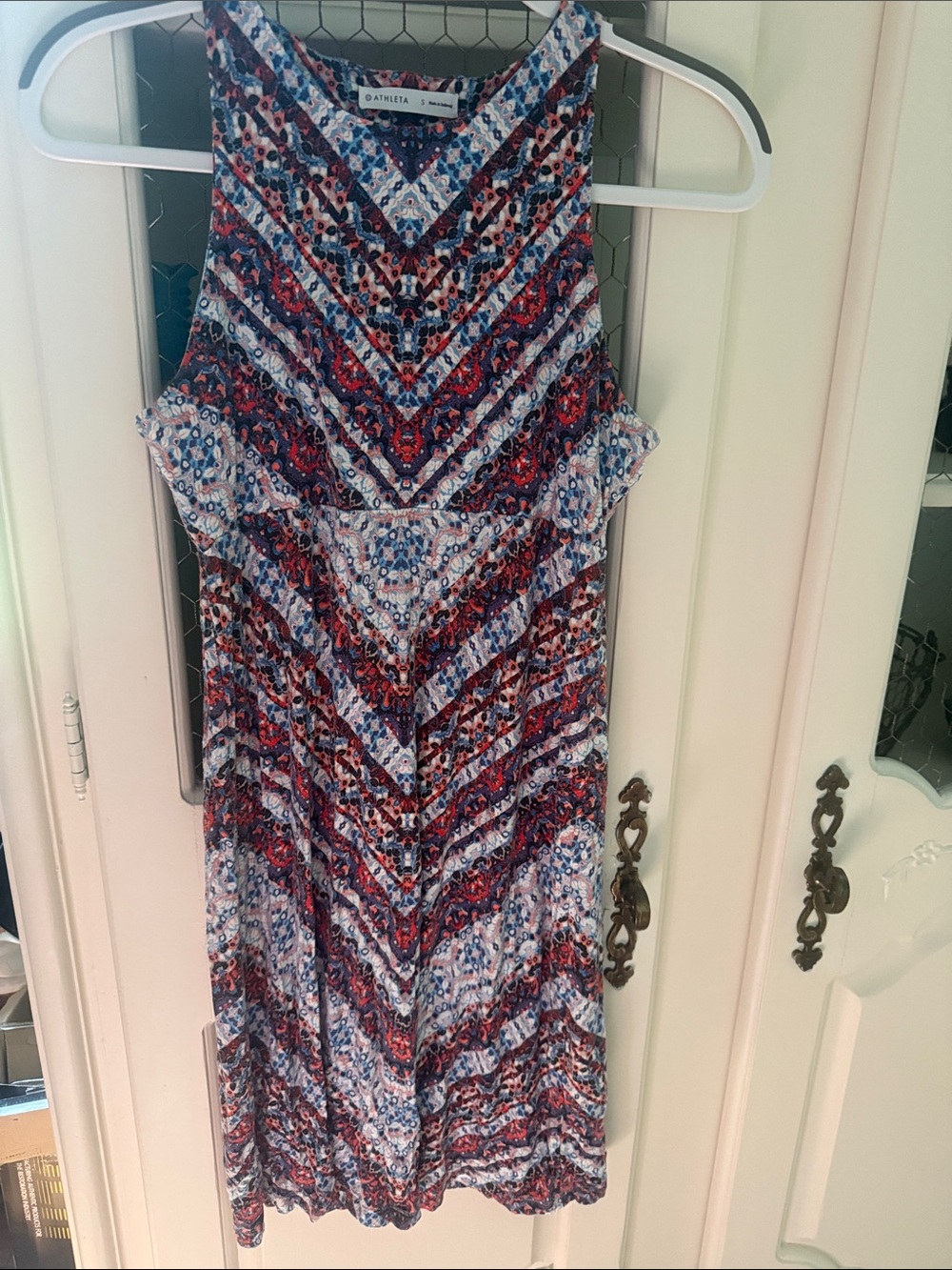 Athleta Navy, Red & White Geo-Print Sleeveless Midi Dress women’s S